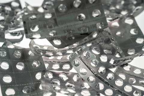Empty, used medication packaging, pills, tablets