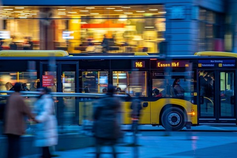 Essen main railway station, night bus, bus station, in Essen, North Rhine-Westphalia, Germany,