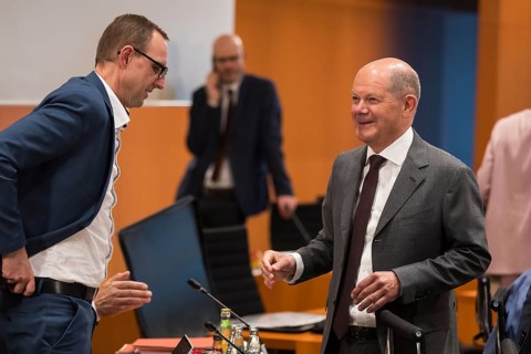 Olaf Scholz (Federal Chancellor, SPD) at the welcome address in front of the consultations at the