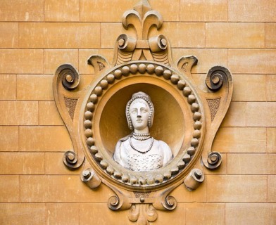 Holford family bust portrait in wall of Westonbirt House and School, Tetbury, Gloucestershire,