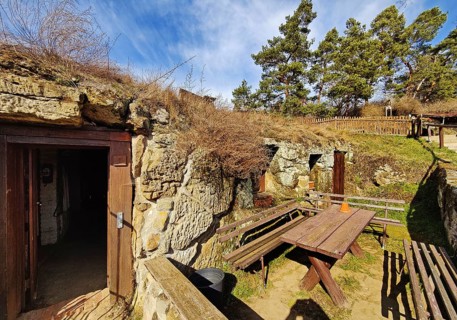 Cave dwelling in the Höhlenstrasse am Schäferberg, Langenstein cave dwellings, Halberstadt, Harz