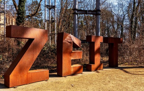Art installation in front of the entrance to the former Alpenhaus, Historic Tuberculosis