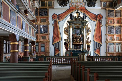 Pulpit altar, Cathedral of the Rhön, Protestant church, Helmershausen, Rhönblick parish,