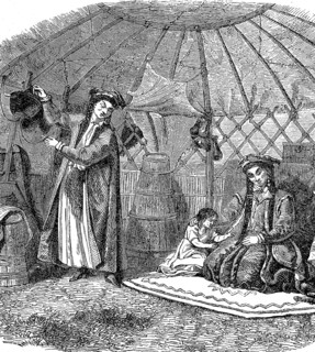 Family in a yurt in Mongolia, in 1870, Historical, digital reproduction of an original from the