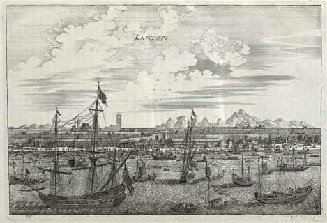 The harbour and the city of Canton, China, 17th century, Historical, digitally restored