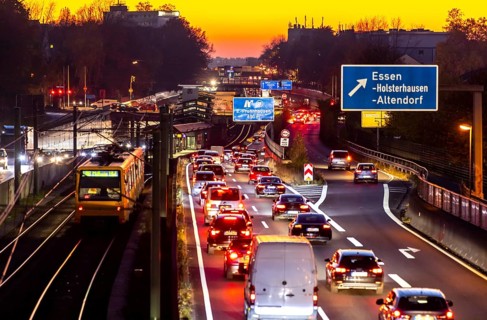 Motorway A40, Ruhrschnellweg, in Essen, route through the city centre, is affected by a possible