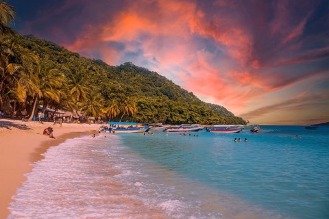 Tela, Honduras, January 2020: Local transport boats at Cocalito beach in Punta de Sal on the