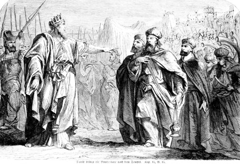 David brings the Ark of the Covenant to the Temple, Crowd, King, Levites, Trumpets, Incense,