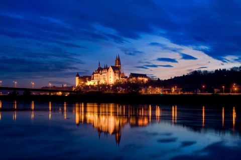 Meissen Castle Hill with Bishop's Palace, Albrechtsburg Castle and Cathedral on the Elbe in the