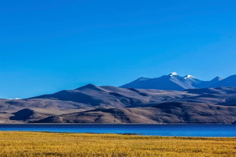 Himalayan lake Tso Moriri on sunrise, Korzok, Ladakh, India, Asia