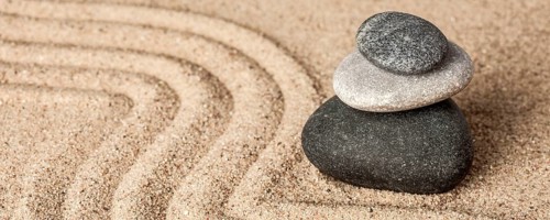 Japanese Zen stone garden, relaxation, meditation, simplicity and balance concept, letterbox