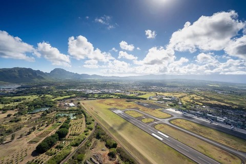 Aerial view Lihue Airport, Kauai, Hawaii, USA, North America