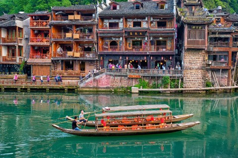 FENGHUANG, CHINA, APRIL 21, 2018: Chinese tourist attraction destination, Feng Huang Ancient Town