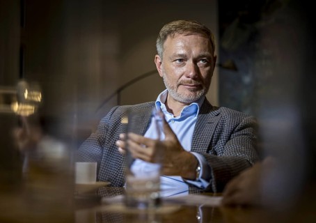 Christian Lindner (FDP), Federal Minister of Finance, recorded during an interview in his office at