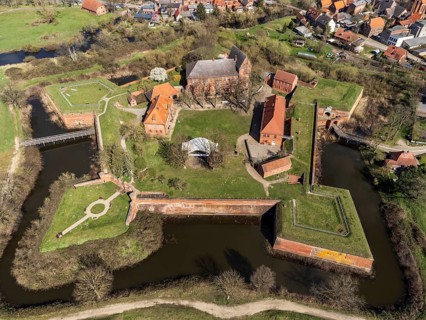 Aerial view of fortress Dömitz at the Elbe river, Germany, Europe