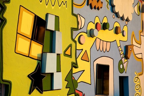 Happy Rizzi House, designed by the artist James Rizzi in pop art paintings, detail of the façade,