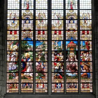 10th century Gothic St. Bavo Cathedral, Stained-Glass window, Ghent, Flanders, Belgium, Europe