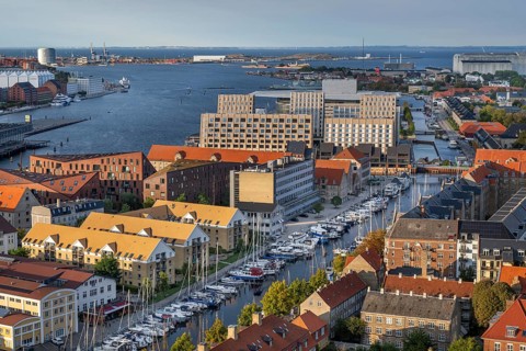 View from the Vor Frelsers Kirke to the Christianshavn Canal and the neighbourhoods Christianshavn,