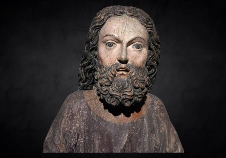 Head of Jesus, around 1470, on a dark background, only the body of Jesus remains of the palm