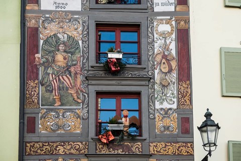 Painted house facade, Bad Säckingen, Hochrhein, Rhine, Black Forest, Baden-Württemberg, Germany,