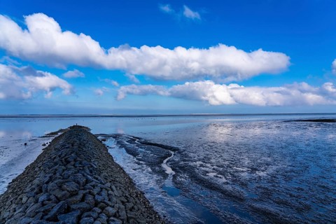 The Wadden Sea, East Frisia, between Bensersiel and Neuharlingersiel, Breakwater behind the dyke,