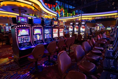Buffalo, USA-20 July, 2018: Casino hall with slot machines and roulette tables
