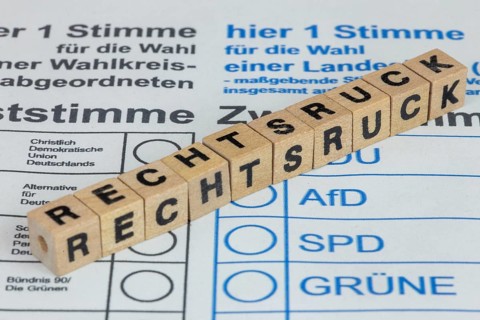Symbolic image of the shift to the right in Germany: Symbolic ballot paper with letter cubes