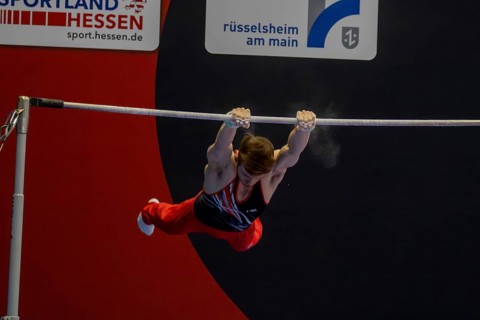 Olympic qualification in apparatus gymnastics in Rüsselsheim Picture: Leonard Prügel on the high