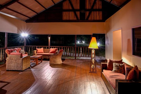 Loango Lodge, main building, interior view, night, Loango National Park, Parc National de Loango,