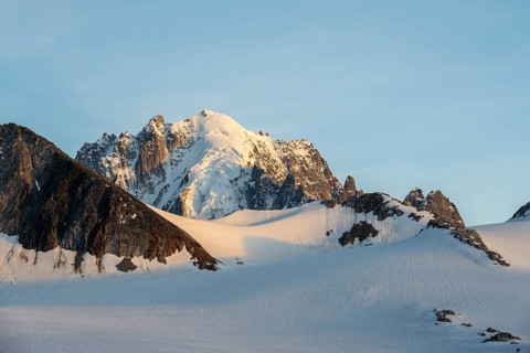 High alpine mountain landscape at sunset, Glacier du Tour, Glacier and mountain peaks in the