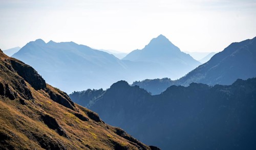 Blue mountain silhouettes, Carnic High Trail, Carnic Alps, Carinthia, Austria, Europe