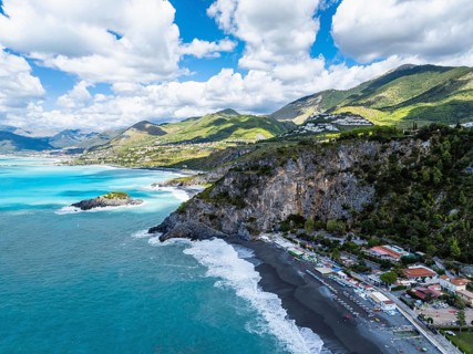 Crawford Beach Marinella from a drone, San Nicola Arcella, Cosenza, Calabria, Italy, Europe