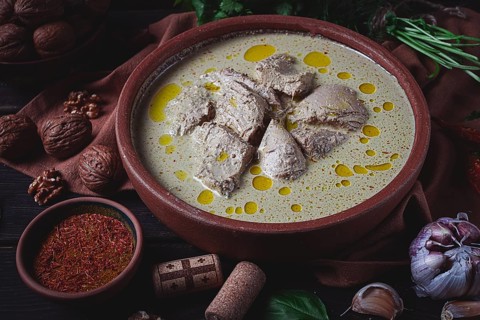 Satsivi, chicken in walnut sauce Baghe, cold dish, Georgian cuisine, homemade, no people