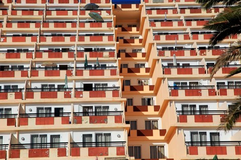 Palm Garden hotel balconies at Solana Matoral, Morro Jable, Jandia peninsula, Fuerteventura, Canary
