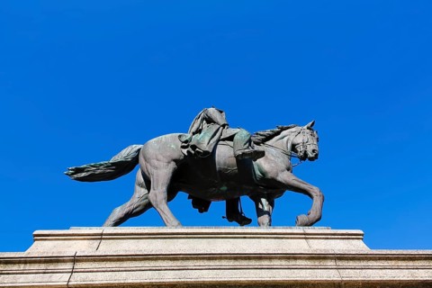 Monument to Emperor Wilhelm I on Karlsplatz, historical square, equestrian statue, sculpture, large