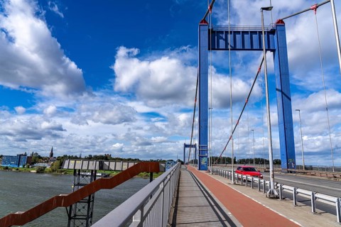 The Friedrich Ebert Bridge over the Rhine between Ruhrort and Homberg, Duisburg, North