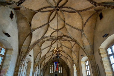 Prague Castle, Old Royal Palace, Vladislav Hall and ceiling, Prague, Czech Republic, Europe