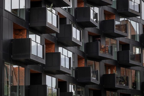 Contemporary architecture, Krøyers Square residential complex, inspired by historic warehouses,