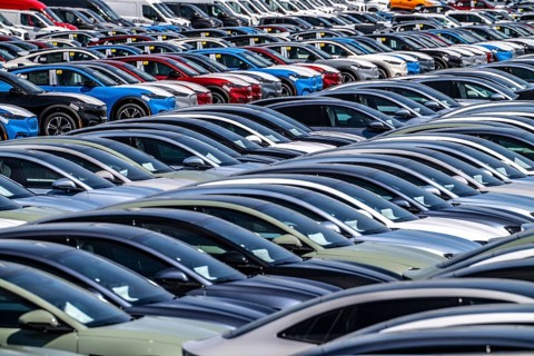 Storage area for new cars in the port of Vlissingen-Oost, vehicles are temporarily stored on over