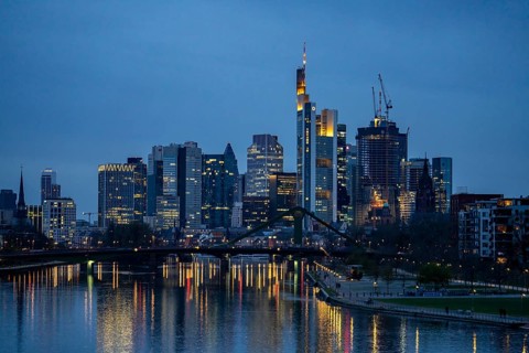 Skyline of Frankfurt am Main, skyscrapers, business and banking district in the city centre, bank