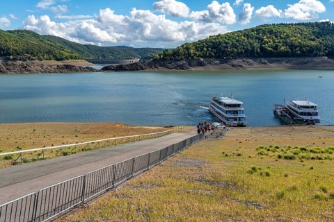 Lake Edersee, near Waldeck, the third largest reservoir in Germany, currently has only just under