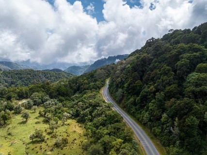 Aerial view, road in the highlands, Tapantí National Park, Cartago Province, Paraíso, Costa Rica,