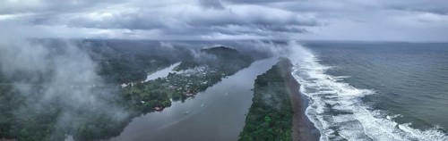 Aerial view, beach and sea, coast with rainforest, Tortuguero National Park, Costa Rica, Central