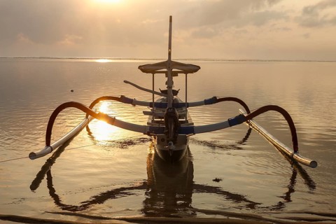Fishing outriggers at dawn, Sanur, Bali, Indonesia, Asia