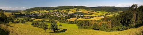 Panoramic view of the village of Holsthum, Southern Eifel nature park Park, Eifel,