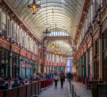 Historic covered shopping arcade Leadenhall Market, City of London, London, England, UK architect