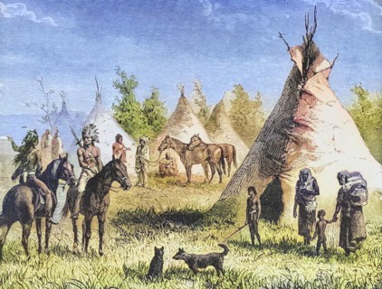 Sioux village with tepees. From American Pictures Drawn With Pen And Pencil by Rev Samuel Manning c