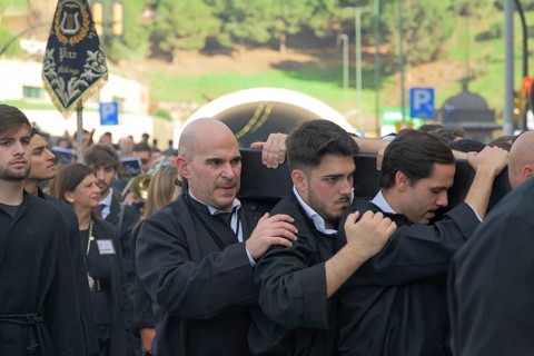 Good Friday procession, bearer of a processional altar, Costaleros, Malaga, Spain, Europe