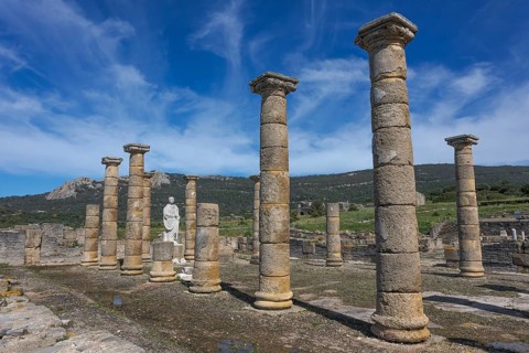 Basilica with Trajan statue, Baelo Claudia Archaeological Museum, Cádiz, Spain, Europe