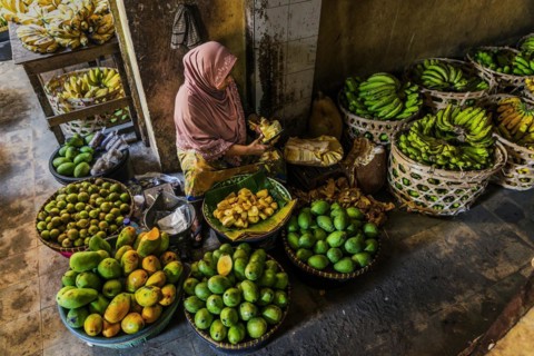 Traditional authentic food market, vendor, woman, fruit, vegetable, fresh, food, nutrition, sale,